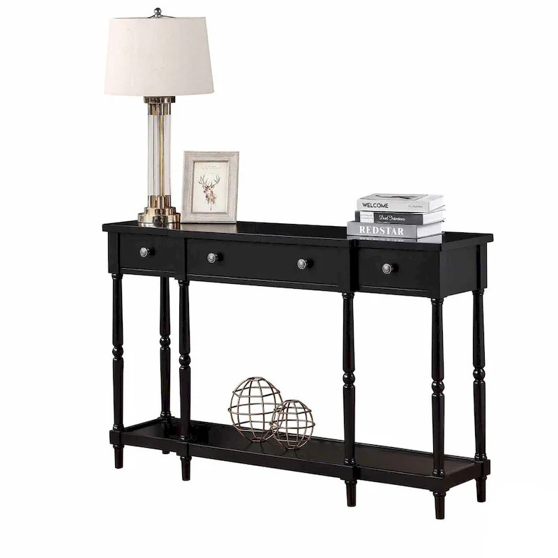 3-Drawer Console Table with Shelf - Rubberwood