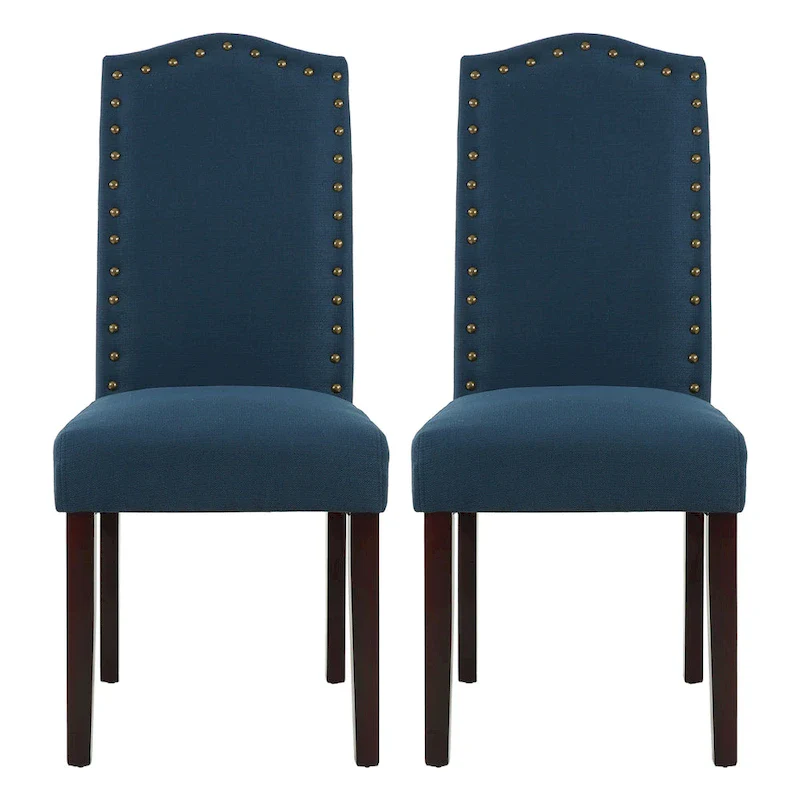 Fabric Upholstered Nailhead Trim Parson Dining Chairs Set of 2