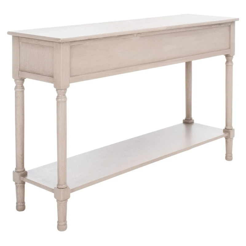 3-Drawer Console Table with Herringbone Pattern and Bottom Shelf