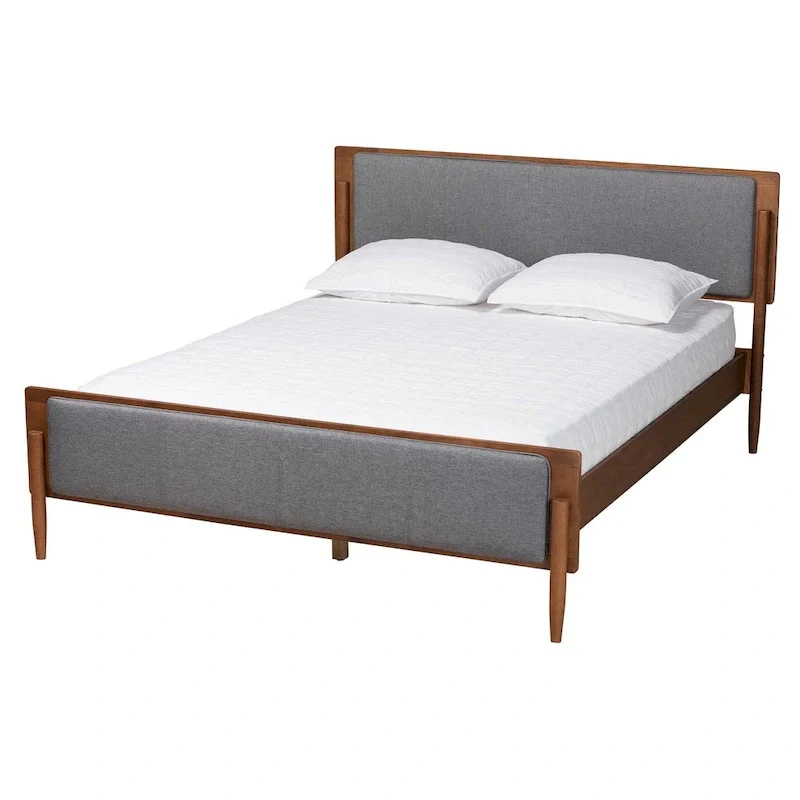 Grey & Ash Walnut Mid-Century Modern Platform Bed – Queen/King