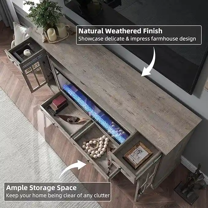 70 Farmhouse Fireplace TV Stand, Entertainment Center, Console Table