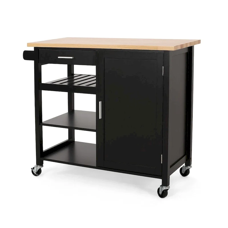 Modern Wooden Kitchen Cart (with Wheels, Drawer, and Storage Cabinet)