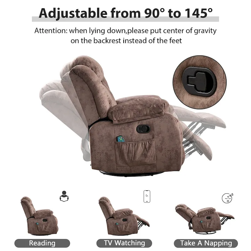 360 Rotatable Swing Manual Massage Rocker Recliner With Heat And Vibration