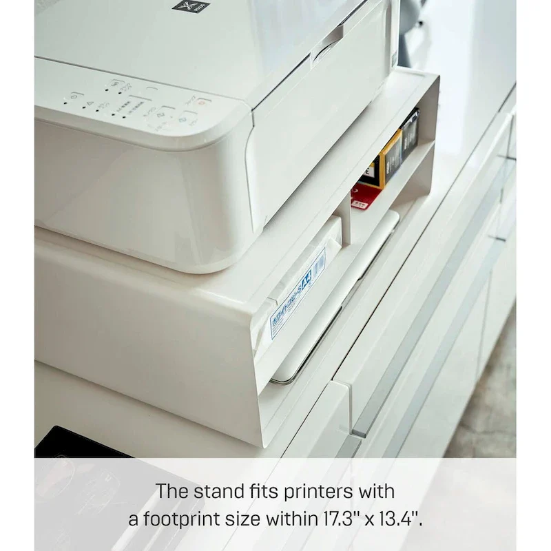 Black / White Rolling Printer Stand with Storage, Steel, Single-User