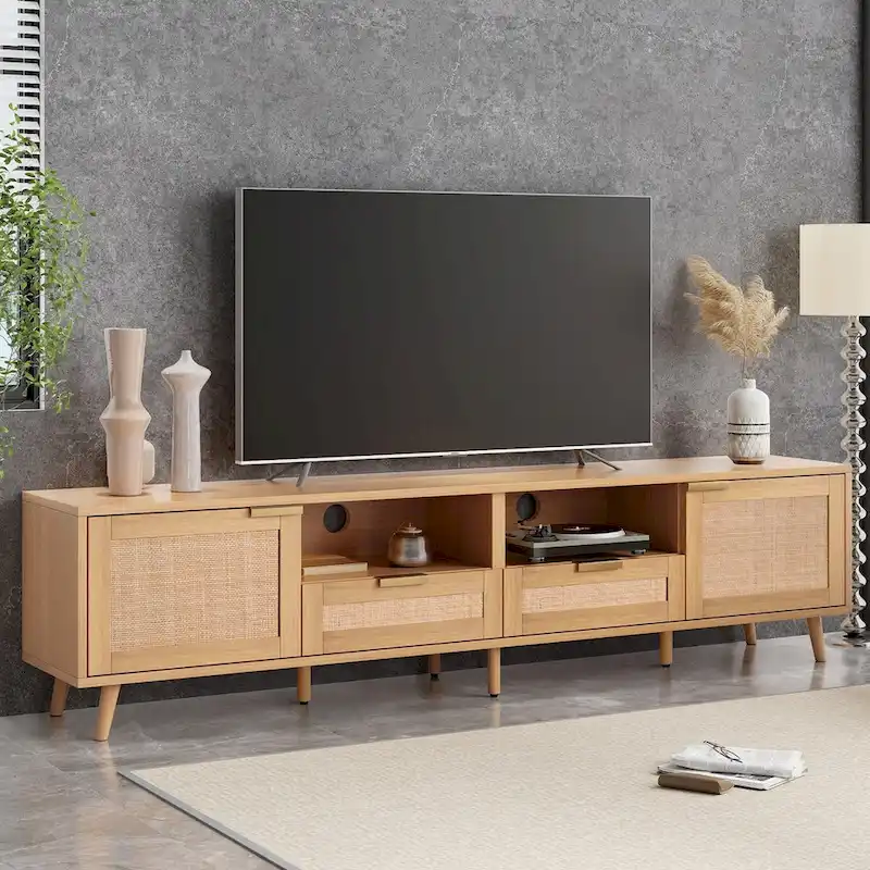 Rattan TV Stand for TVs Up to 85 Inches