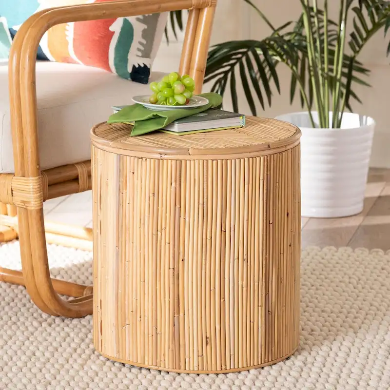 Milagra Modern Bohemian Natural Rattan End Table