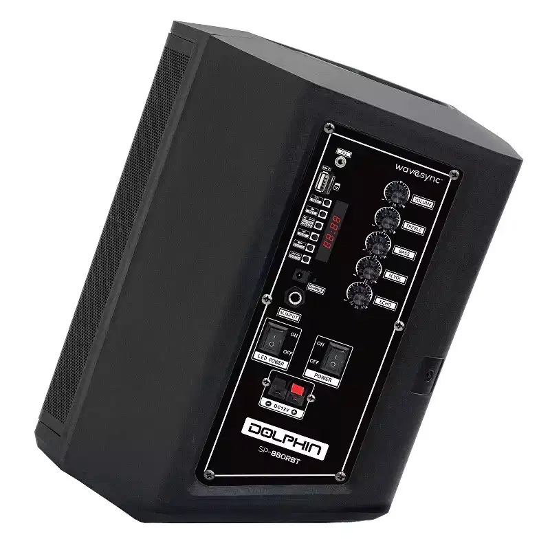 Dolphin Audio Tilt 880 Rechargeable 8-In. Portable Bluetooth Party Speaker with Tilt Function, LED Light Ring, Wireless Microphone, and Remot...