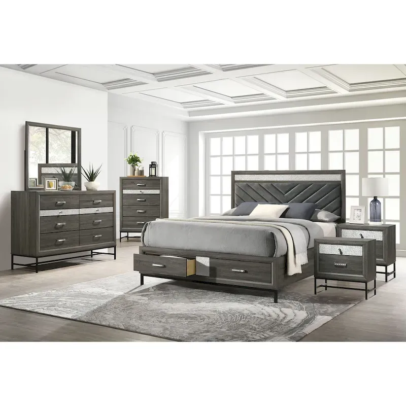 Heinisk Contemporary Grey 6-Piece Platform Bedroom Set