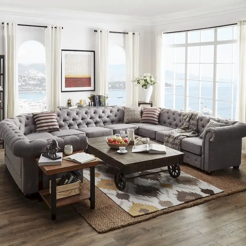 Tufted U-Shaped Sectional Sofa 10-Seater with Scroll Arms