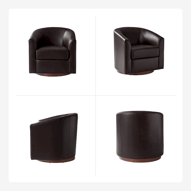 Haley Modern Swivel Barrel Faux Leather Chair with Solid Wood Base Set of 2 by HULALA HOME
