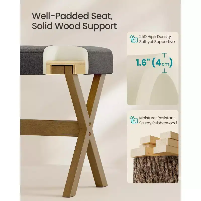 SONGMICS Foot Stool Ottoman, Padded Foot Rest Vanity Stool Under Desk with Solid Wood Frame