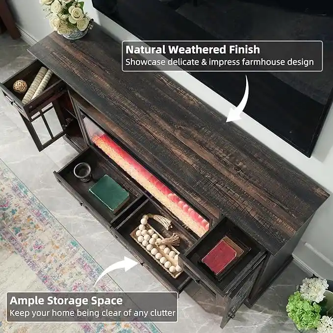 70 Farmhouse Fireplace TV Stand, Entertainment Center, Console Table