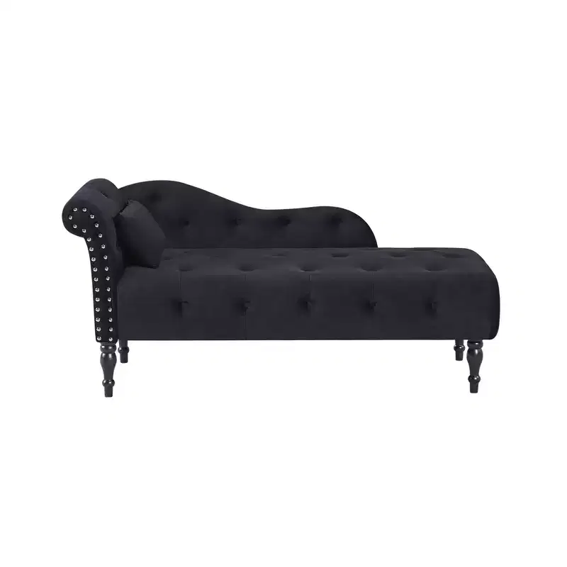 GDFStudio Aijia Modern 61 Wooden Velvet Upholstered Left Arm Chaise Lounge with Buttons Tufted Design and 1 Pillow