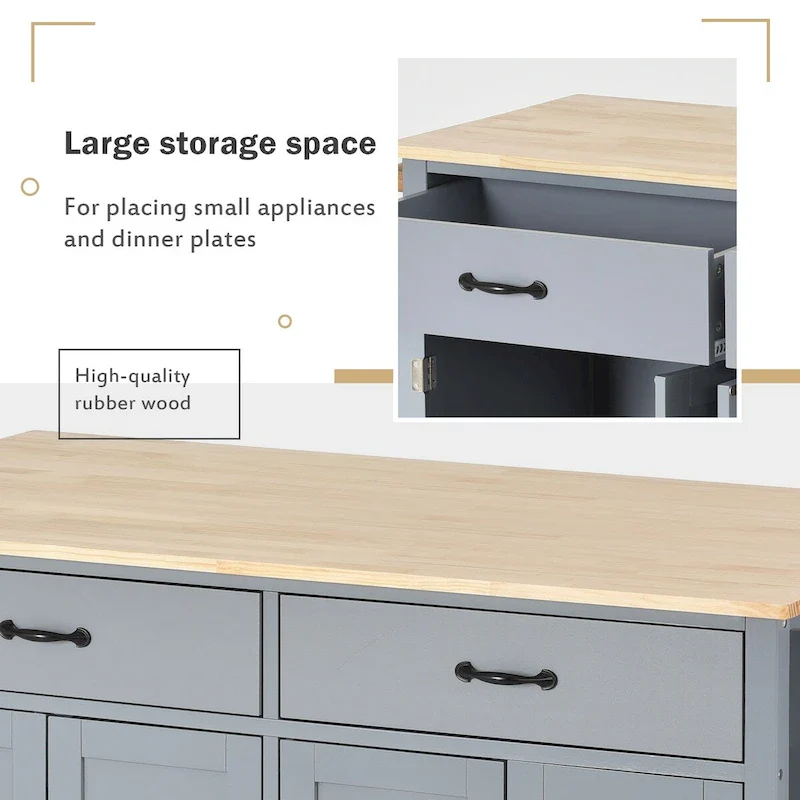 Kitchen Island Cart With Solid Wood Top and Locking Wheels