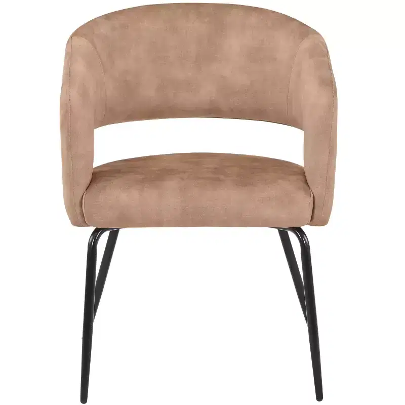 LeisureMod Dining Chair Upholstered in Velvet/Leather with Open Curved Backrest and Powder-Coated Iron Legs Gavin Collection Set of 2
