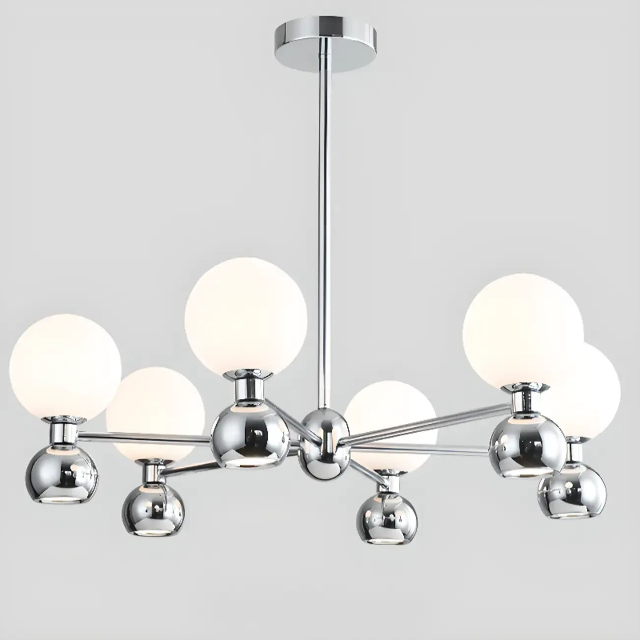Modern Style White Globe Chandelier with Metal Frame