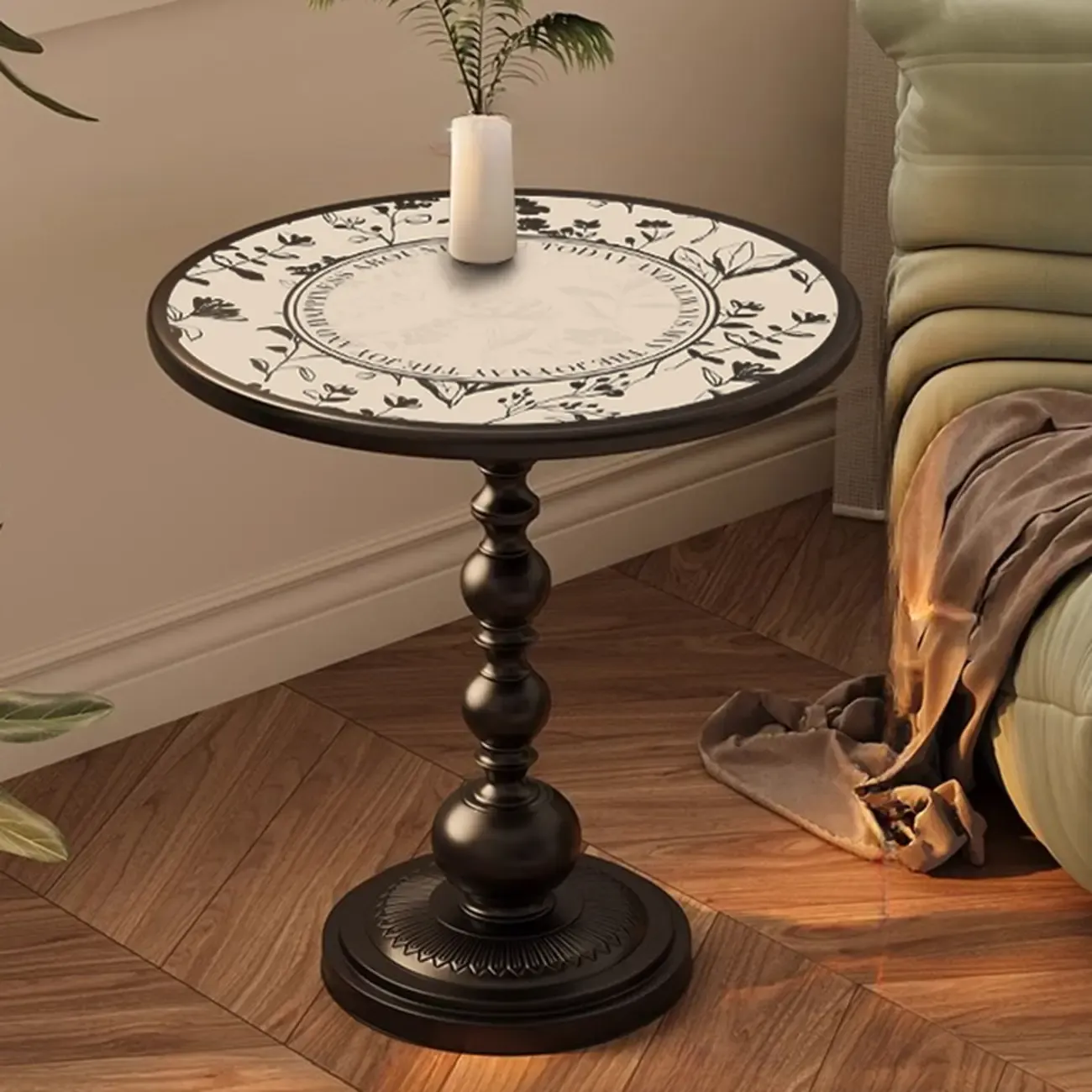 Modern Classic Iron Pedestal End Table Black-White