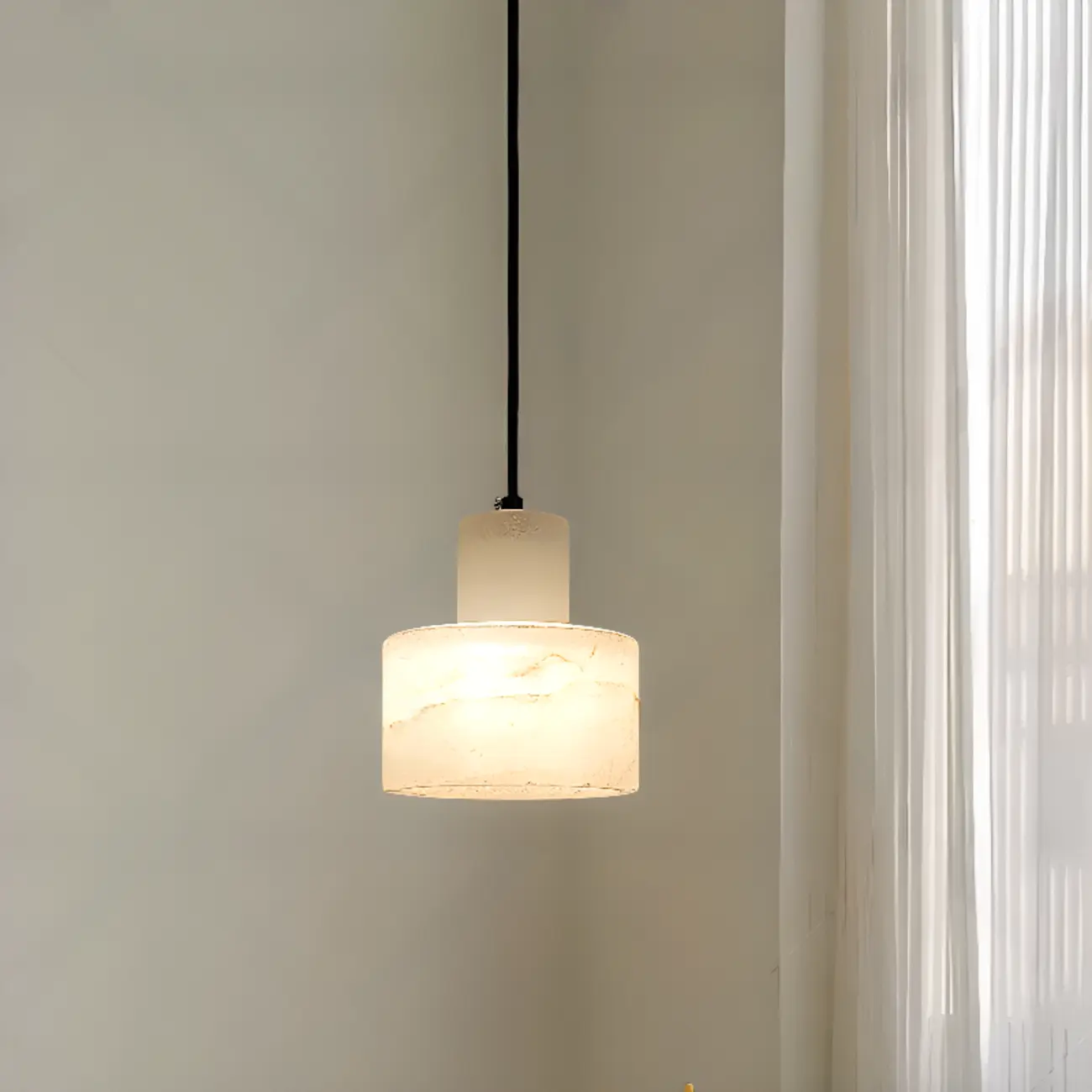 Modern Cylinder White Stone Hanging Pendant Light