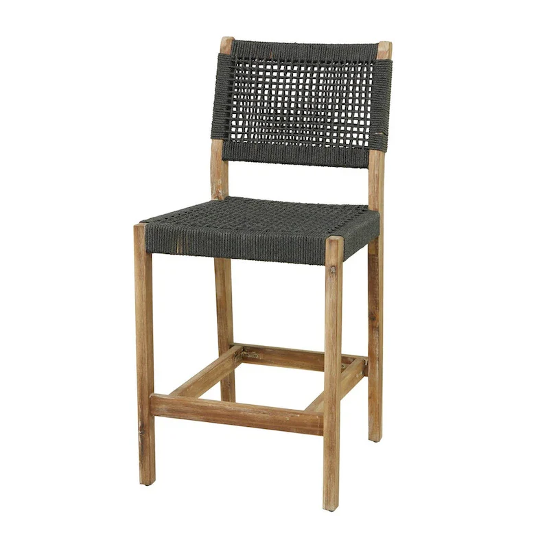 Wood Outdoor Dining Chair with Woven Seat and Back - Set of 2 Dark Gray - Roche River Decor
