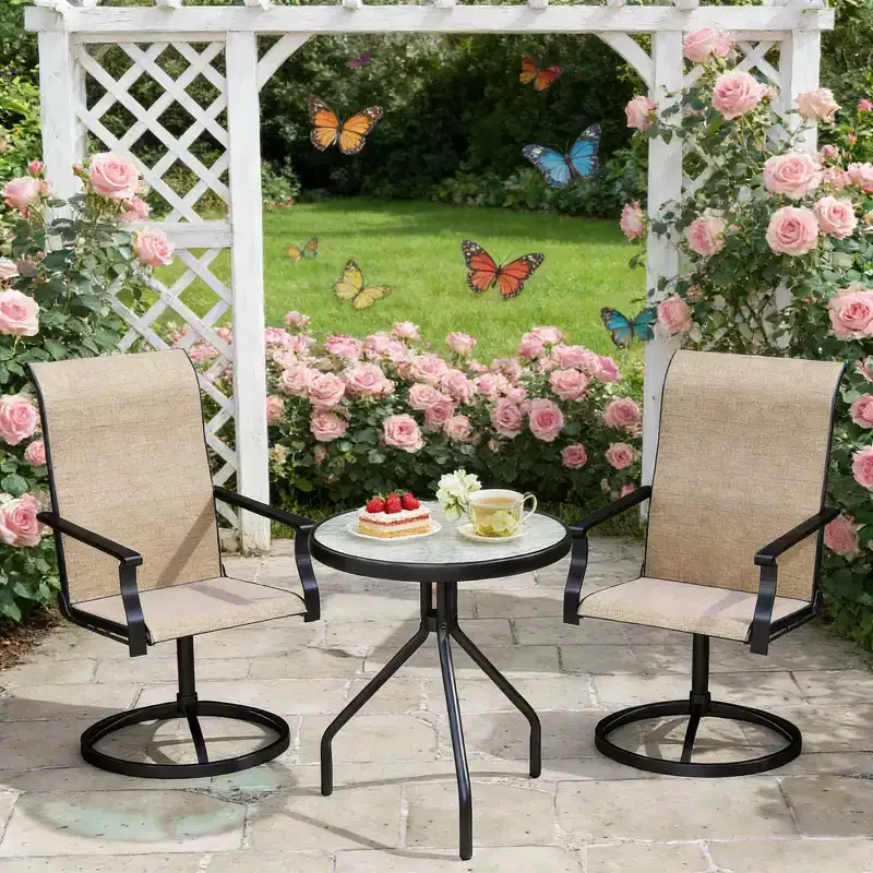GDFStudio Nunez Outdoor Steel Swivel Chairs with High Back (Set of 2)