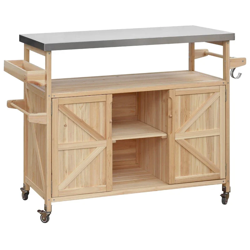 Outdoor Grill Prep Table with Storage Cabinet and Stainless Steel Top