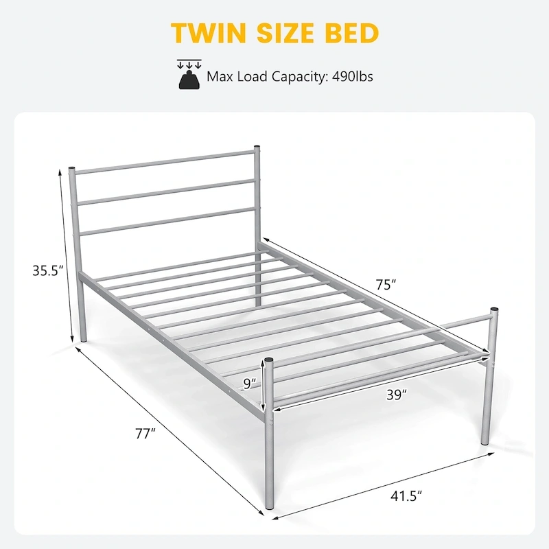 Costway Twin Metal Bed Frame Mattress Foundation No Box Spring Needed