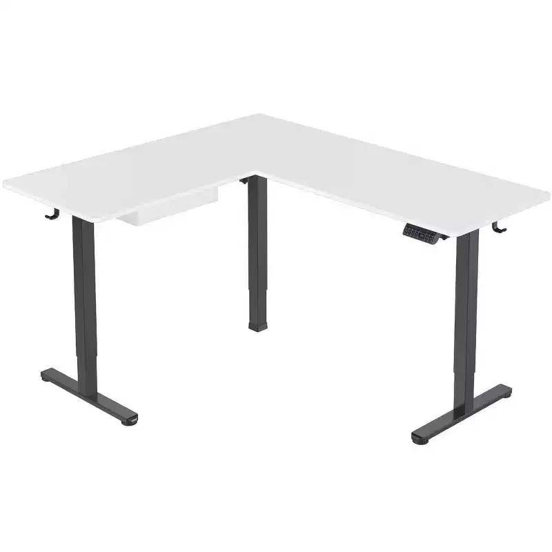L Shaped Standing Desk - Large Electric Corner Standing Desk, Height Adjustable L Standing Desk, Black Frame, White Tabletop
