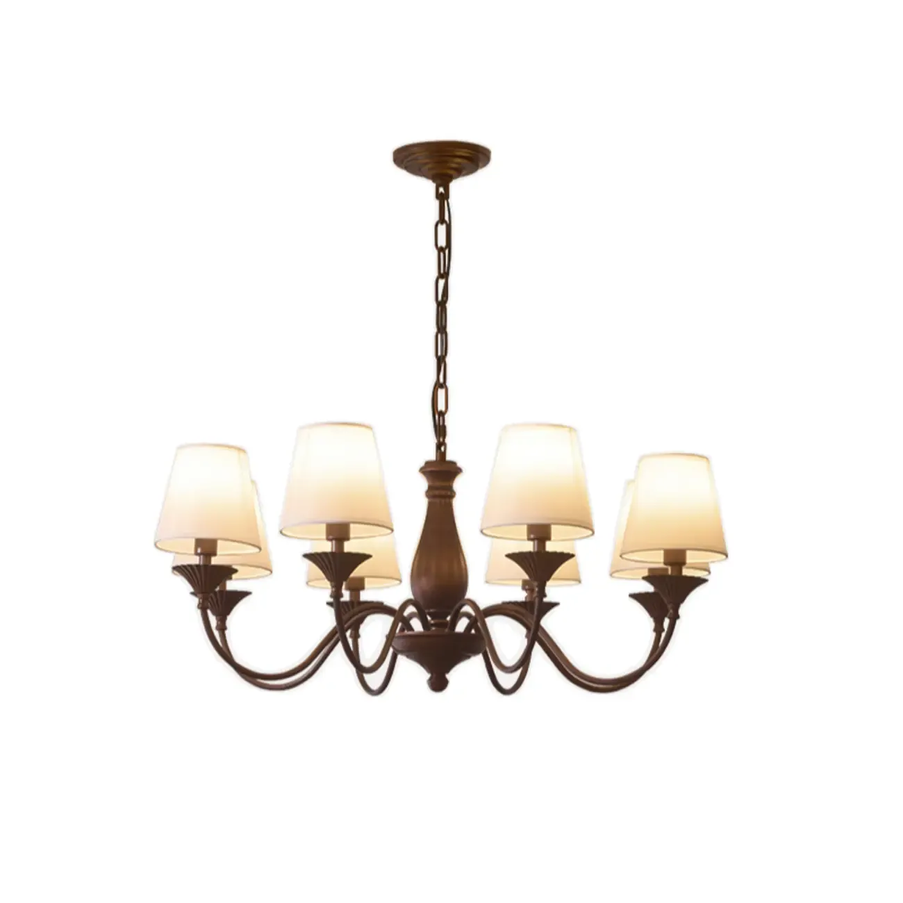 Traditional Brown Metal Fabric Barrel 8 Lights Chandelier