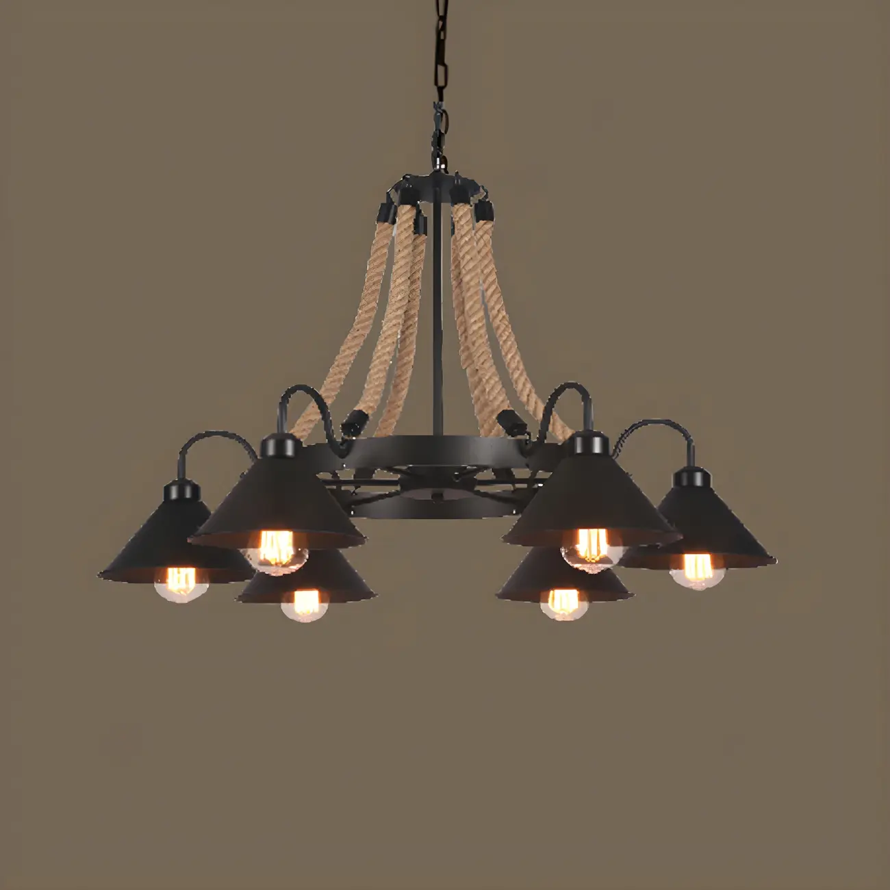 Black Metal Vintage Rope Rustic Chandelier Light