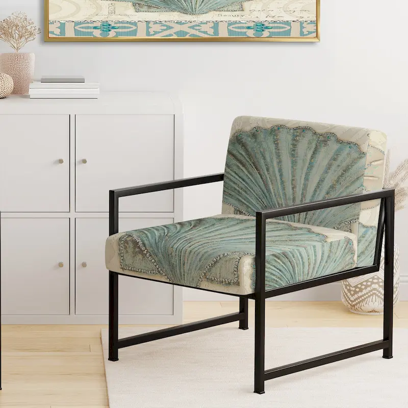 Designart Seastar And Blue Sea Shell II Upholstered Nautical & Coastal Accent Chair - Arm Chair