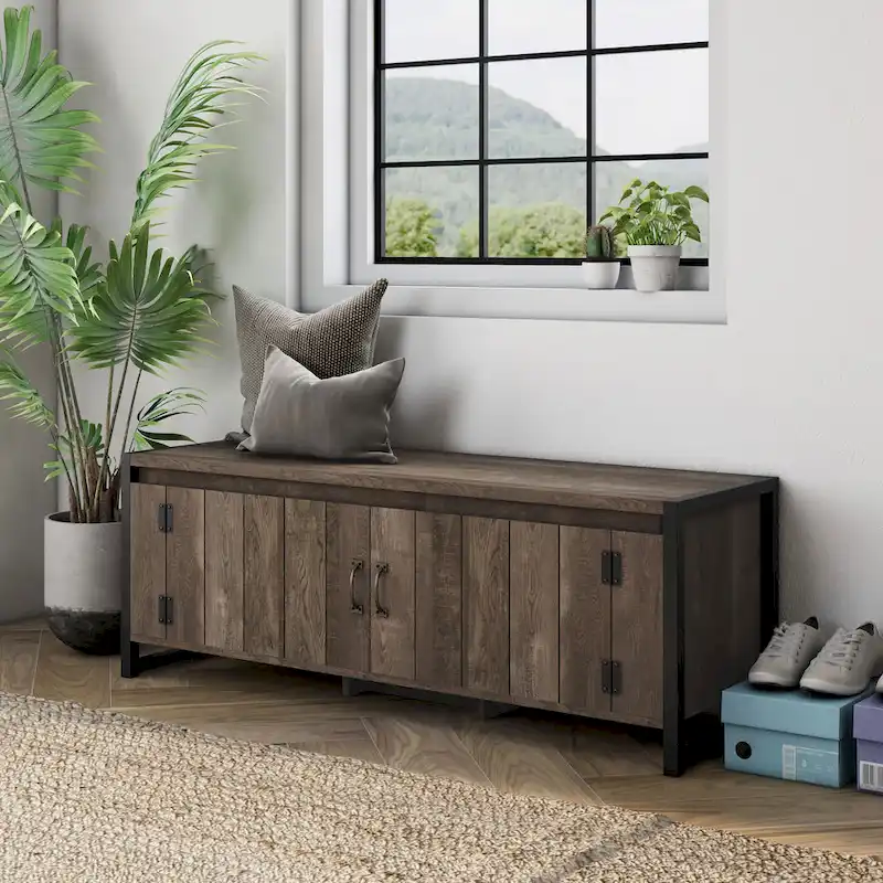 Industrial Oak 49-inch Iron Legs Storage Bench