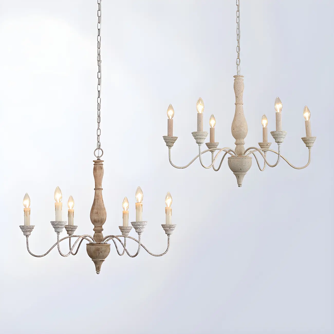 6-Light Classic Wooden Candelabra Chandelier with Chain Mount