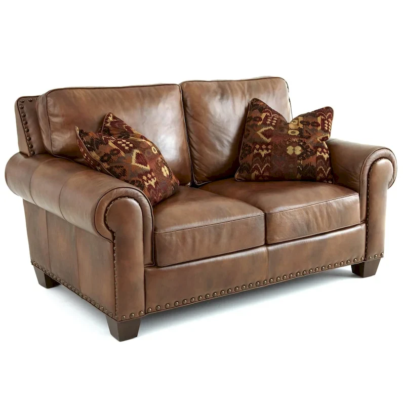 Top Grain Leather Loveseat with Two Pillows