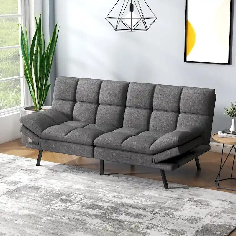Grey/Black Convertible Futon Sofa Bed, 2-Seat