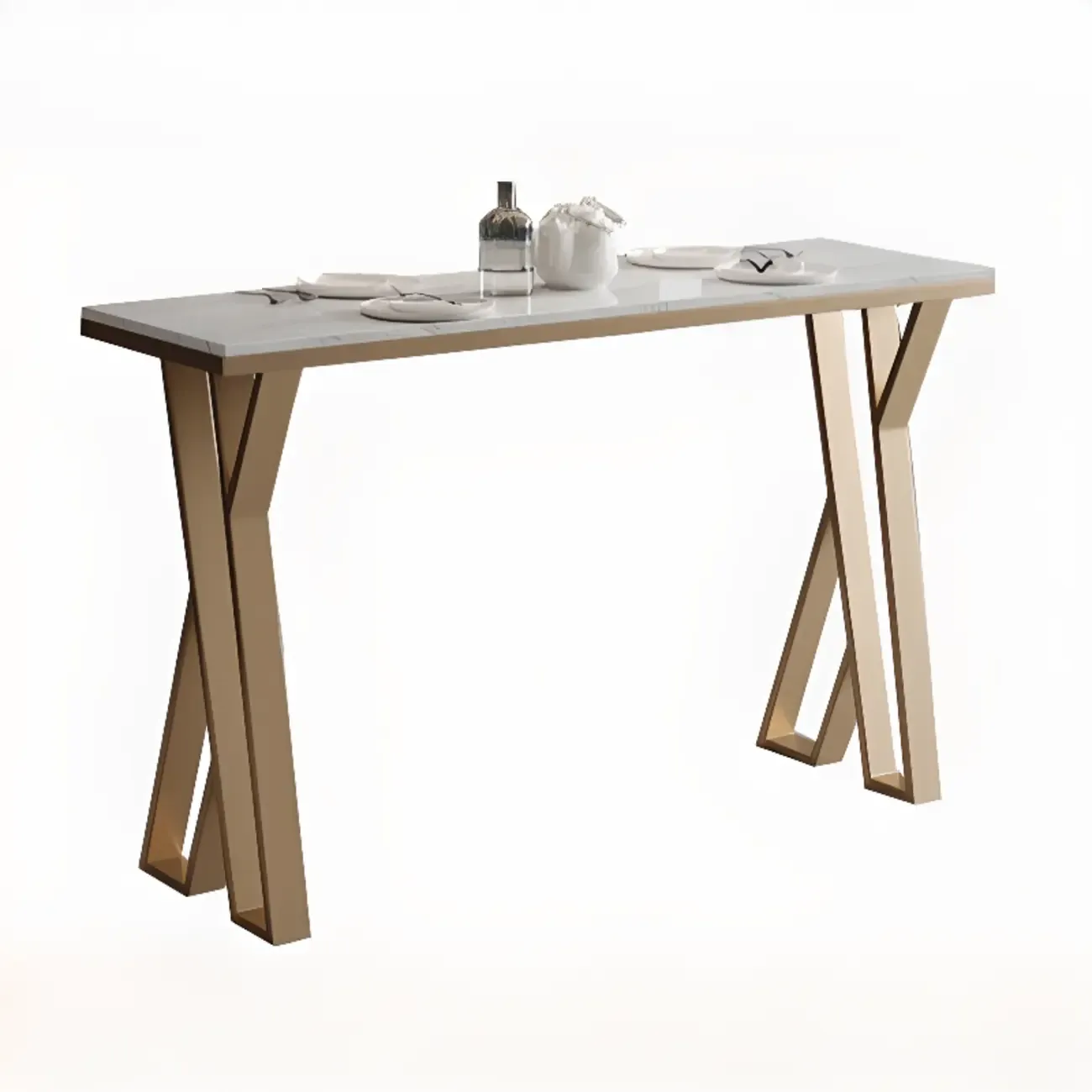 Glam Gold Metal Bar Tables with Faux Marble Top