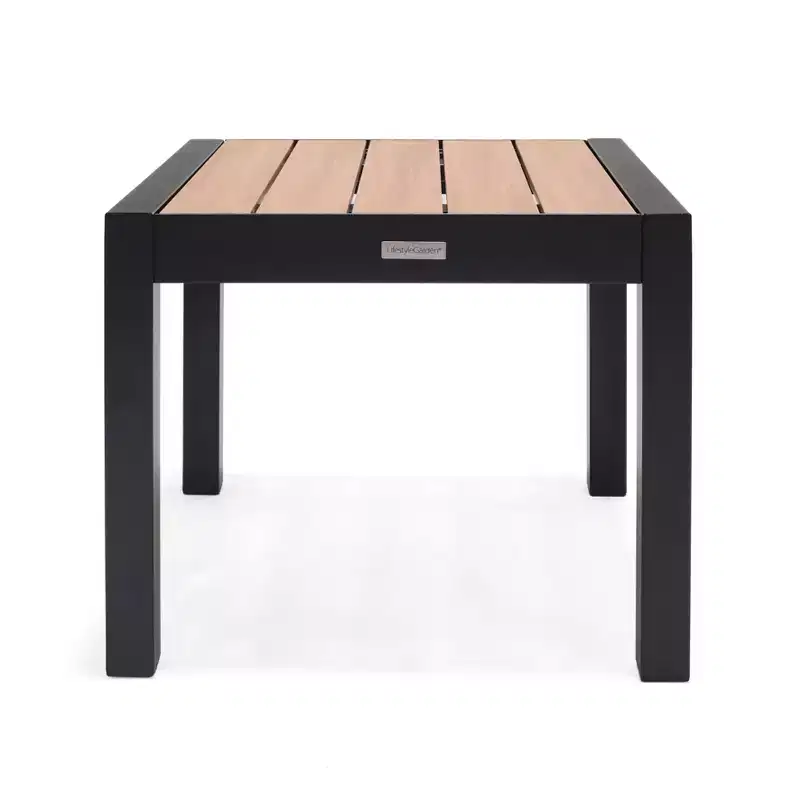 Amazonia Rust-Free Aluminum w/ Wooden texture Patio Square Side Table Black