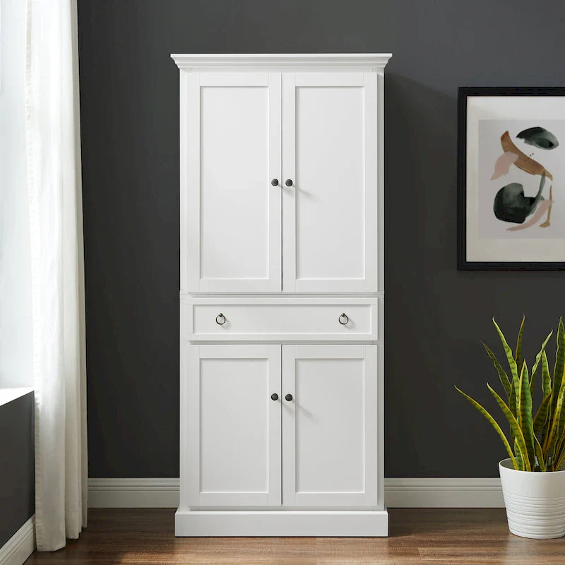 White Traditional Kitchen Storage Pantry Cabinet