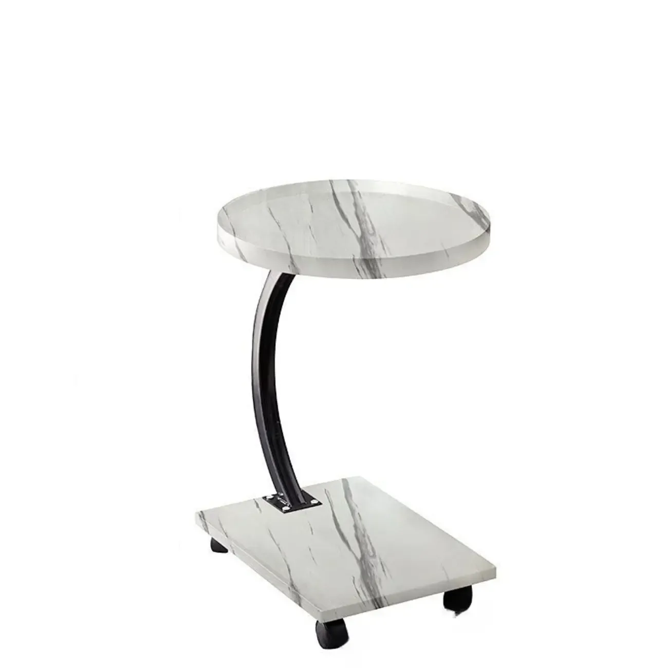 Wooden Round C-Shaped Side Table with Swivel Wheels