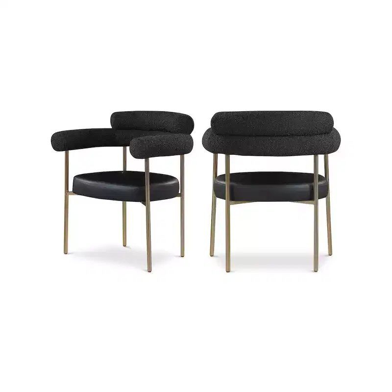 Meridian Furniture,Blake Cognac Vegan Leather / Boucle Fabric Dining Chair, Set of 2