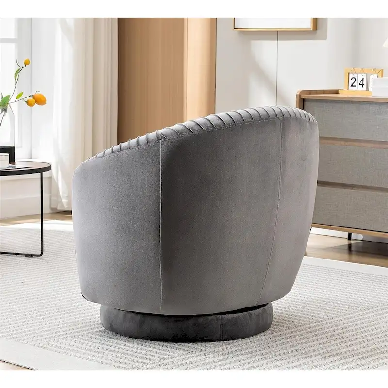 Modern Barrel Swivel Chair with Plush Velvet Upholstery and Smooth 360 Rotation Round Accent One-Seater Sofa