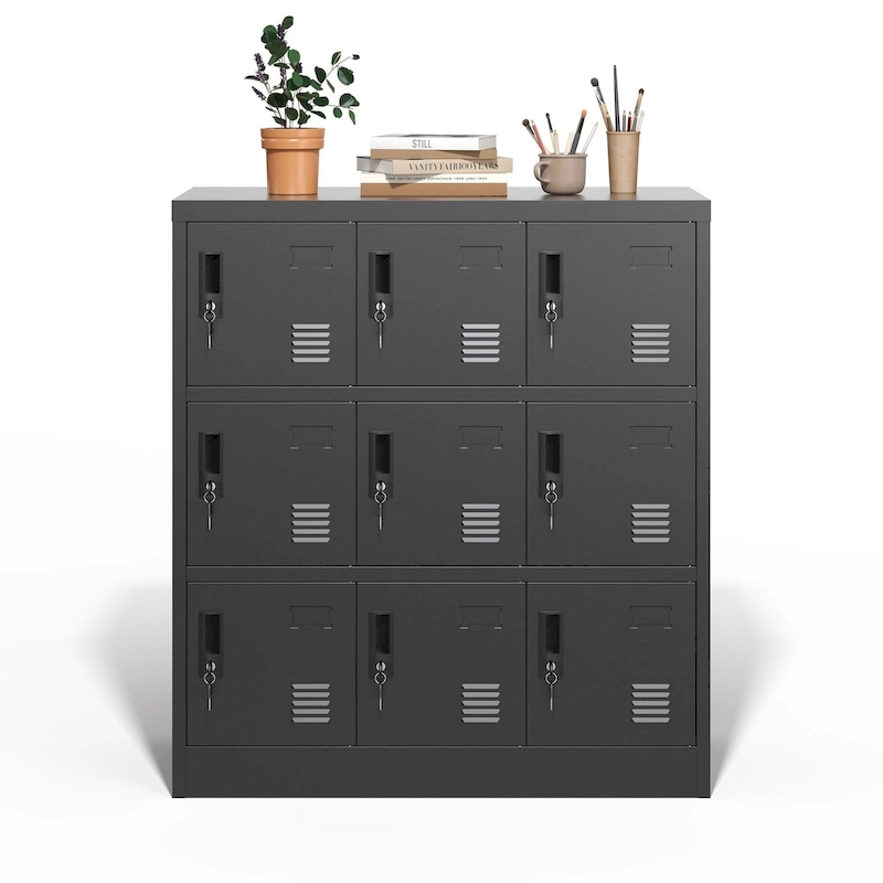 9-Door Employee Storage Locker, Metal Lockers for Office, Gym, School, and Homewith Card Slot (Black)