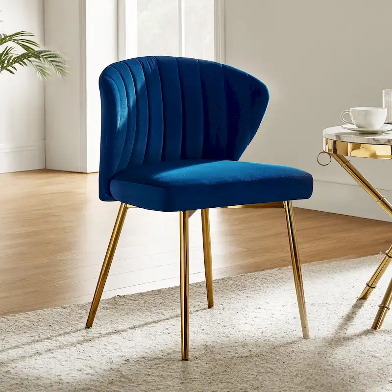 Velvet Upholstered Tufted Back Dining Chair with Metal Legs