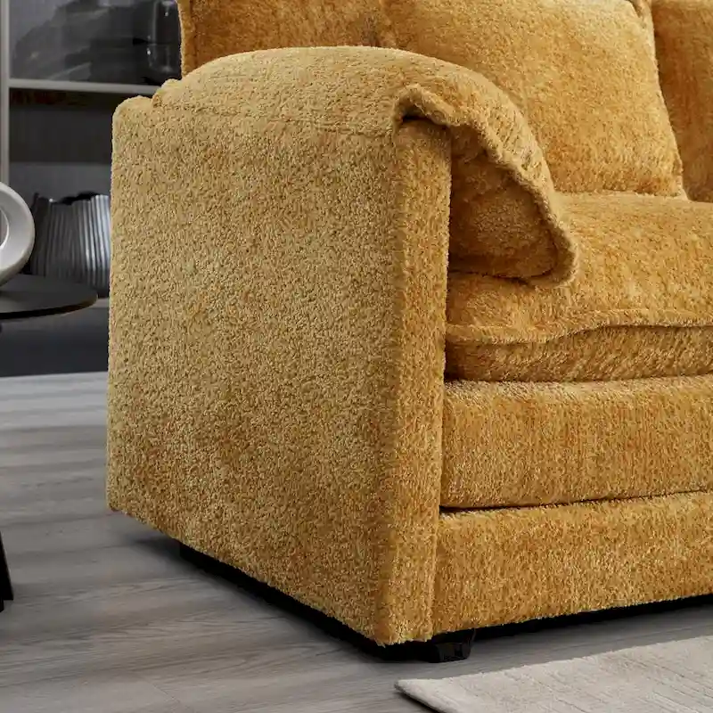 Yellow 112.2 L-Shaped 4-Seat Sectional Sofa in Modern Boucle Fabric with Removable Cushions and Detachable Armrests