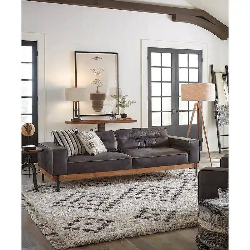 Ebony Distressed Top Grain Leather Sofa, 3-Seat