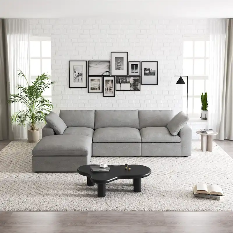 Commix Down Filled Sectional Sofa L-shape 4 Piece Modular Couch with Storage Ottoman
