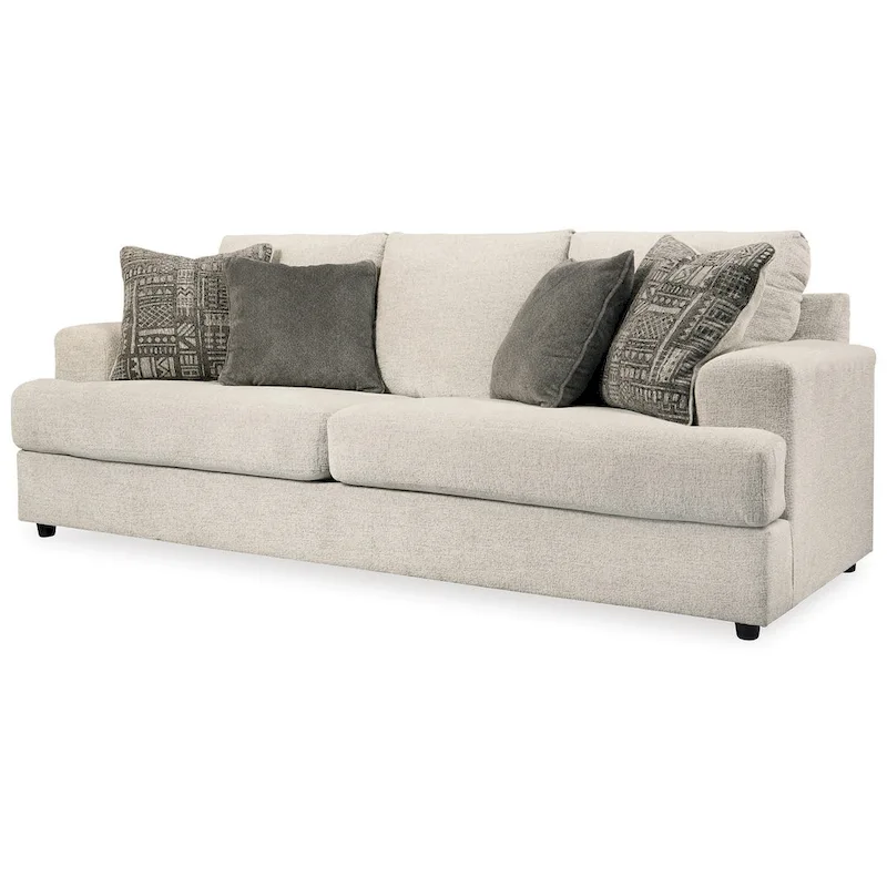 Tren 96 Inch Sofa with 4 Jacquard Pillows, Soft Beige Chenille Polyester