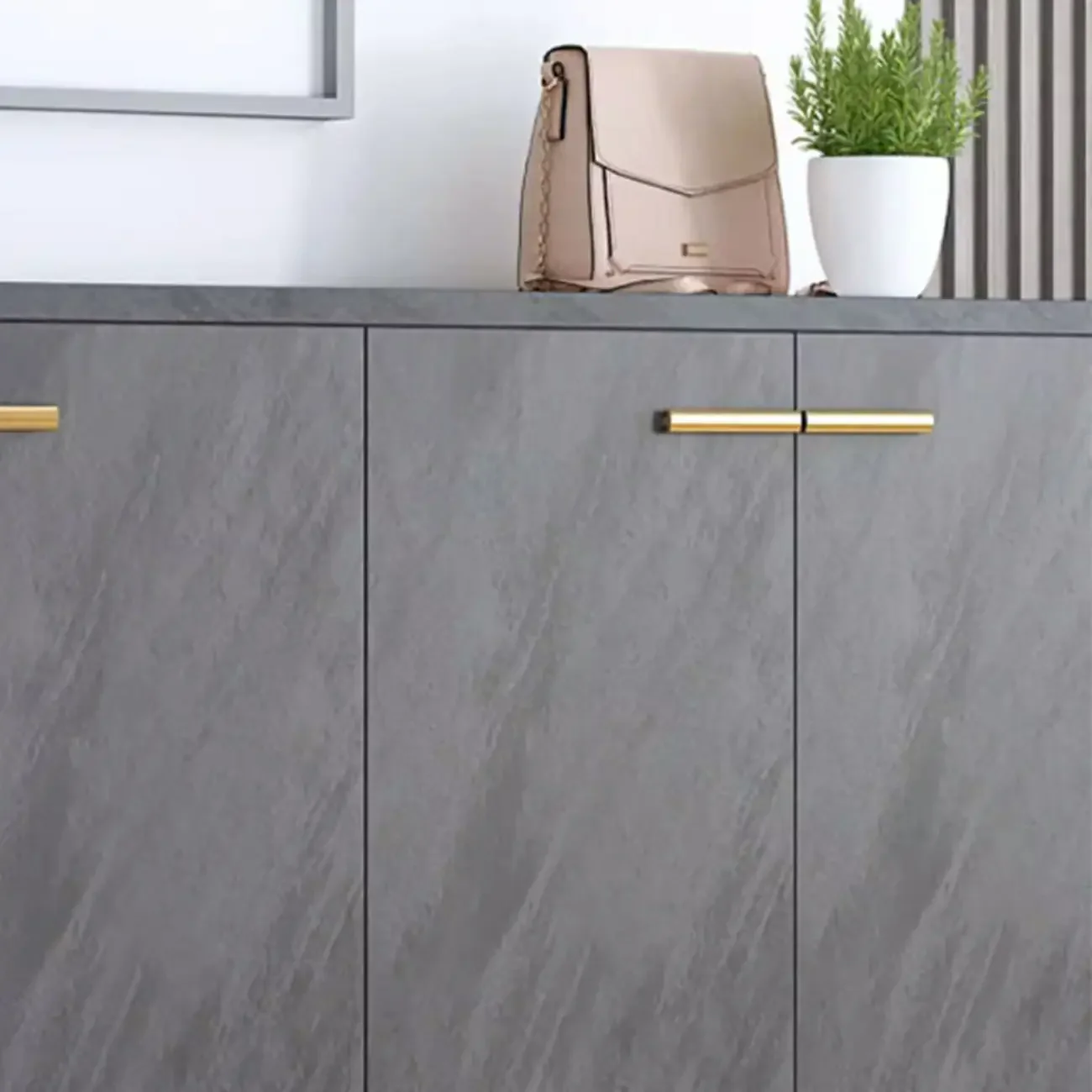 Elegant Grey Wood Hallway Shoe Cabinet with Metal Legs