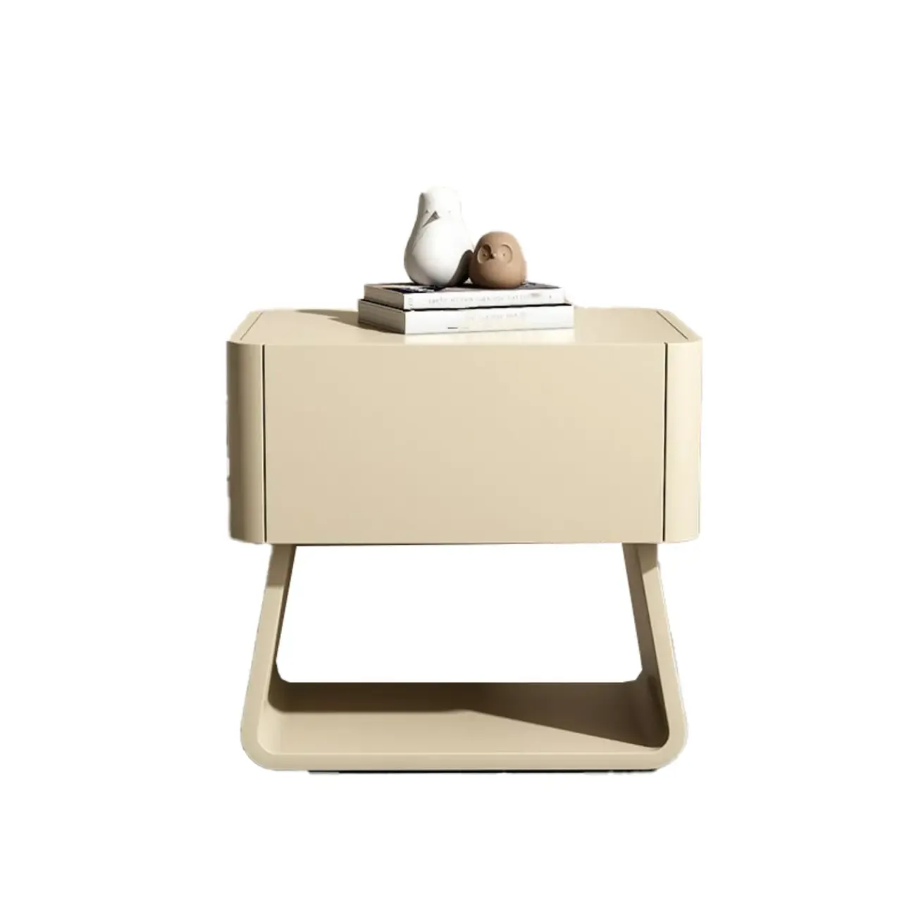 Modern Milky Gray/ White Low Wooden Drawer Nightstand