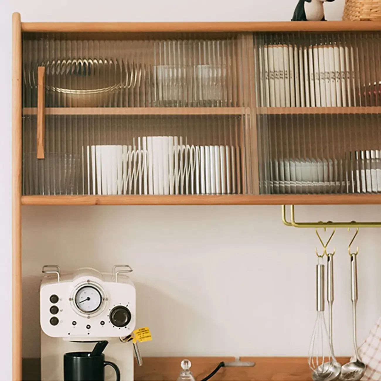 Mid-Century Natural 4-Drawer Wood Hutch Top Sideboard