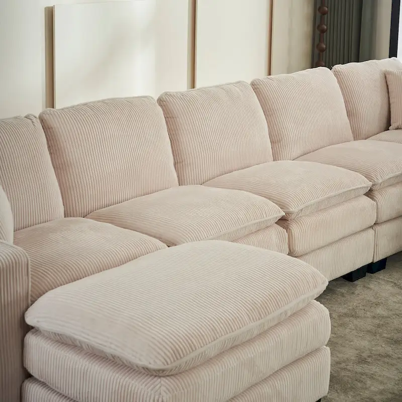 White 118.1 Luxurious U-Shaped 6-Seater Sofa
